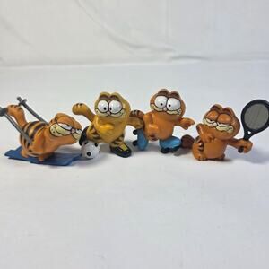 Vintage 1980s Garfield Sports Figures Lot 4 Ski Soccer Roller Skate Tennis PVC